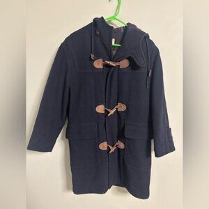 L.L. Bean Mens Duffel Navy Toggle Coat Hood 100% Wool Made In USA Vintage Small